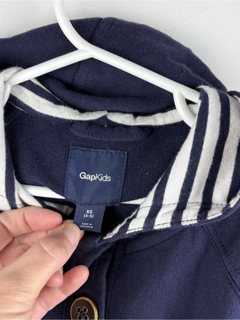 VTG Gap Kids Navy Blue Hooded Anorak Button Sweater Jacket Nautical Girls XS 4 5 - Picture 3 of 8
